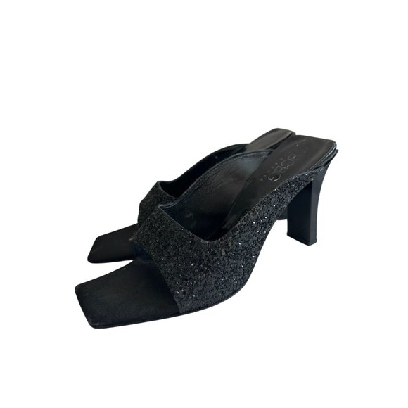 BCBGMAXAZRIA Black Glitter Y2K Square Toe Heels Size 9 - Picture 4 of 7